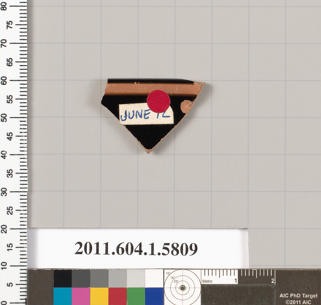 Terracotta rim fragment of a kylix: eye-cup (drinking cup), Terracotta, Greek, Attic