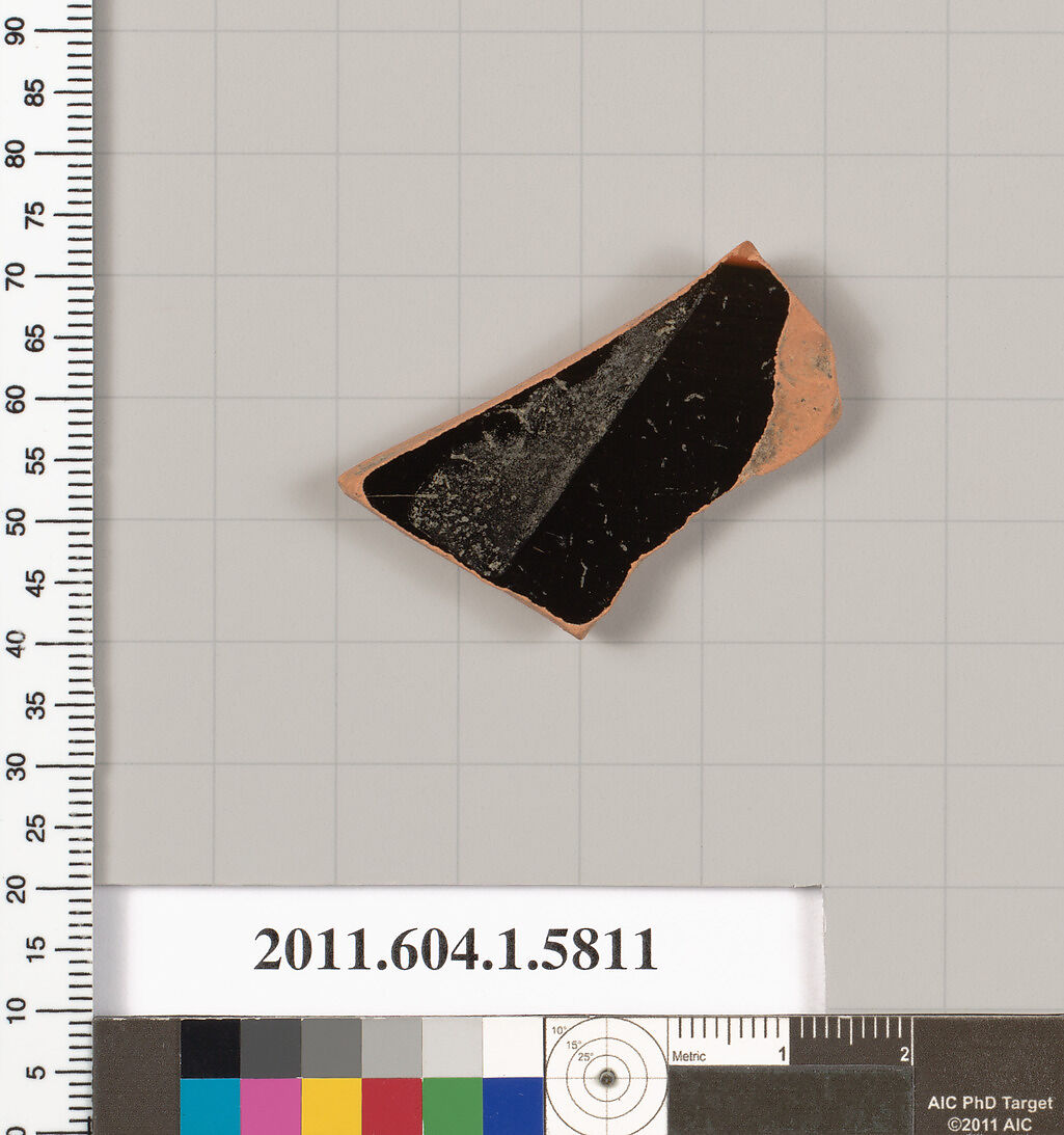 Terracotta fragment of a kylix: eye-cup  (drinking cup), Terracotta, Greek, Attic