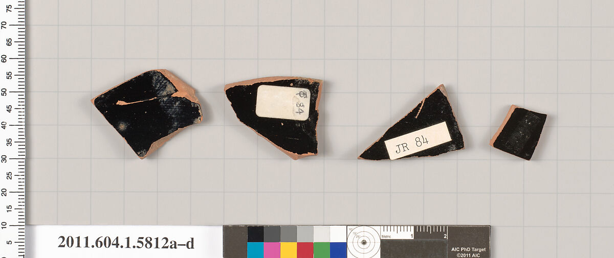 Terracotta fragments of kylikes: eye-cups (drinking cups), Terracotta, Greek, Attic