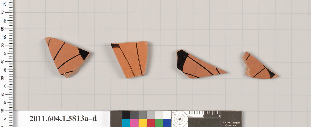 Terracotta fragments of kylikes: eye-cups (drinking cups), Terracotta, Greek, Attic 