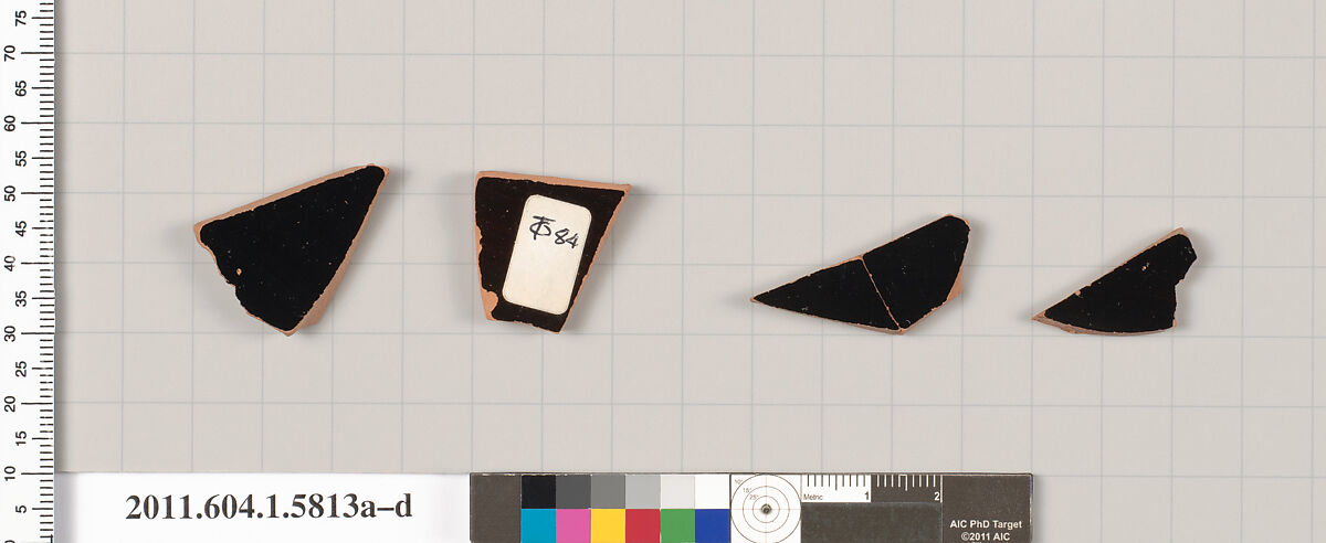 Terracotta fragments of kylikes: eye-cups (drinking cups), Terracotta, Greek, Attic