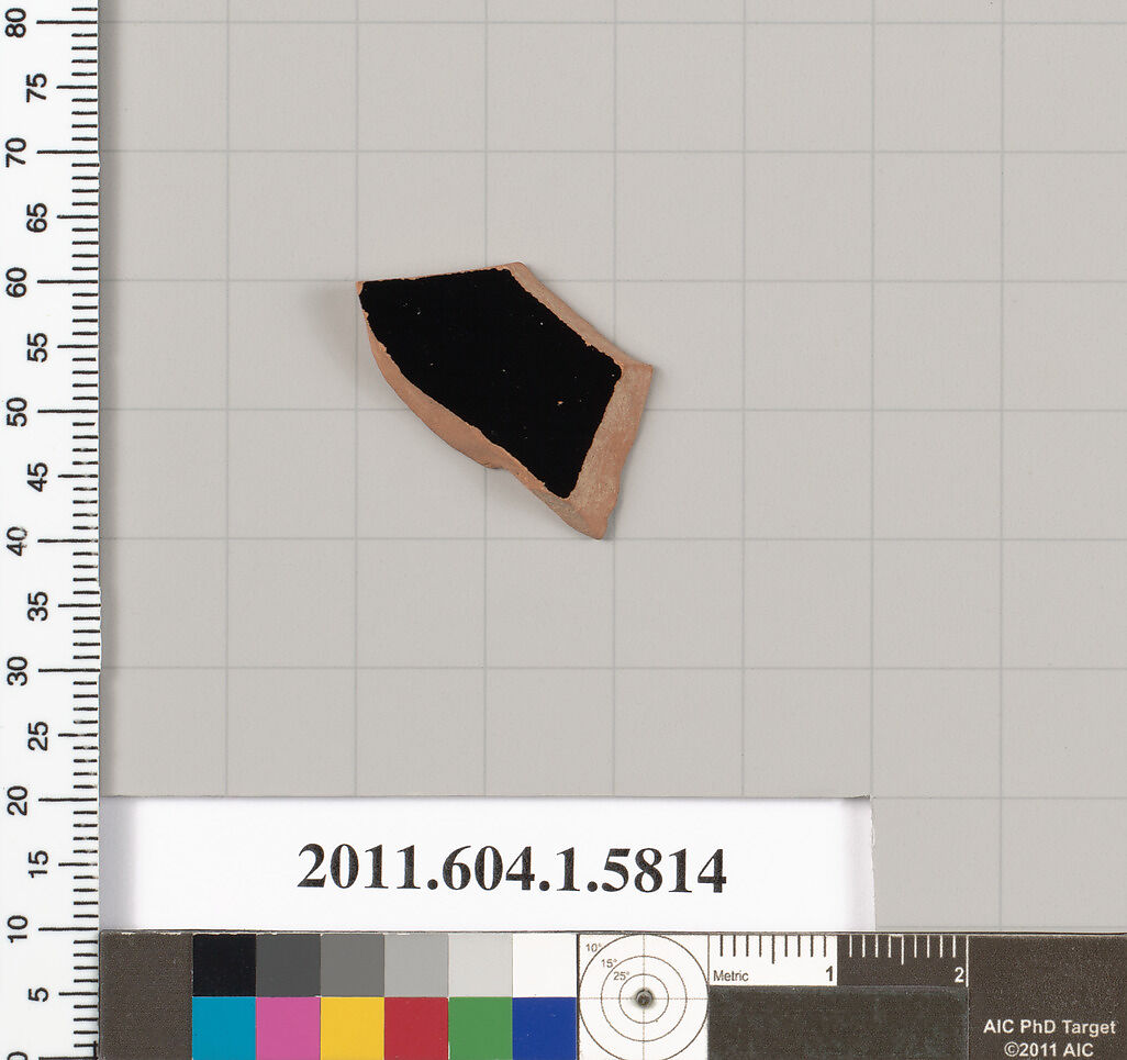 Terracotta fragment of a kylix: eye-cup  (drinking cup), Terracotta, Greek, Attic