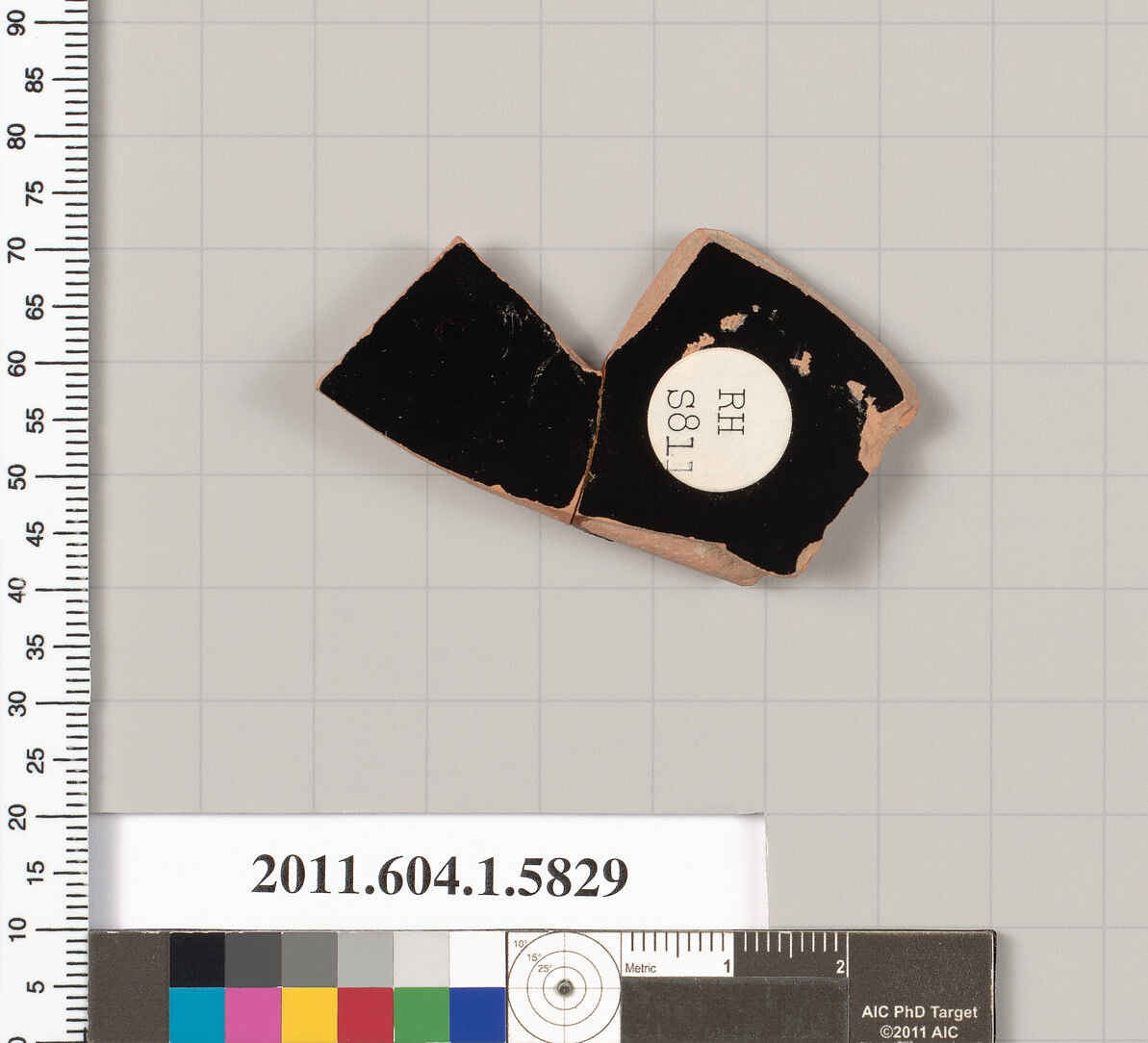 Terracotta fragment of a kylix: eye-cup  (drinking cup), Terracotta, Greek, Attic
