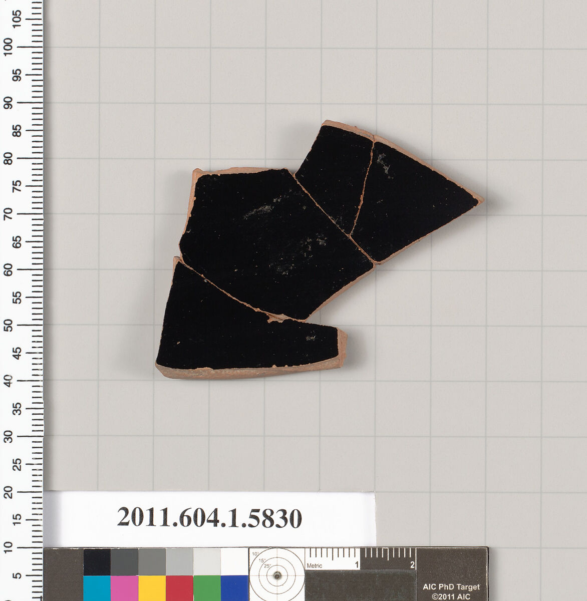 Terracotta fragment of a kylix: eye-cup  (drinking cup), Terracotta, Greek, Attic