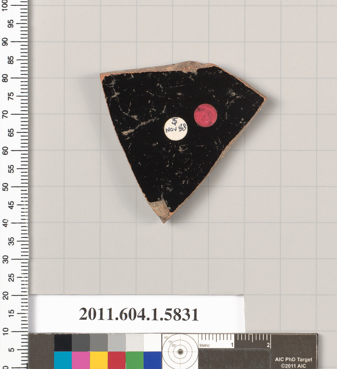 Terracotta fragment of a kylix: eye-cup  (drinking cup), Terracotta, Greek, Attic
