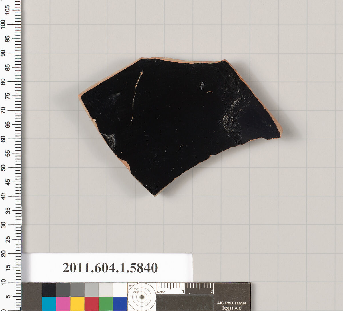 Terracotta fragment of a kylix: eye-cup  (drinking cup), Terracotta, Greek, Attic
