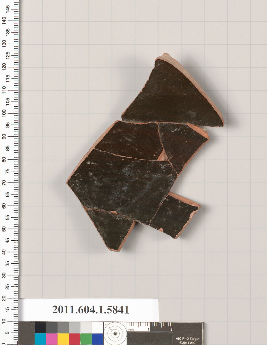 Terracotta fragment of a kylix: eye-cup  (drinking cup), Terracotta, Greek, Attic