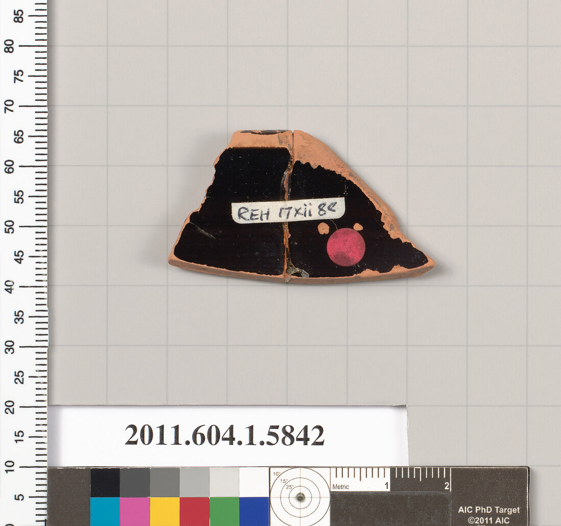 Terracotta rim fragment of a kylix: eye-cup (drinking cup), Terracotta, Greek, Attic