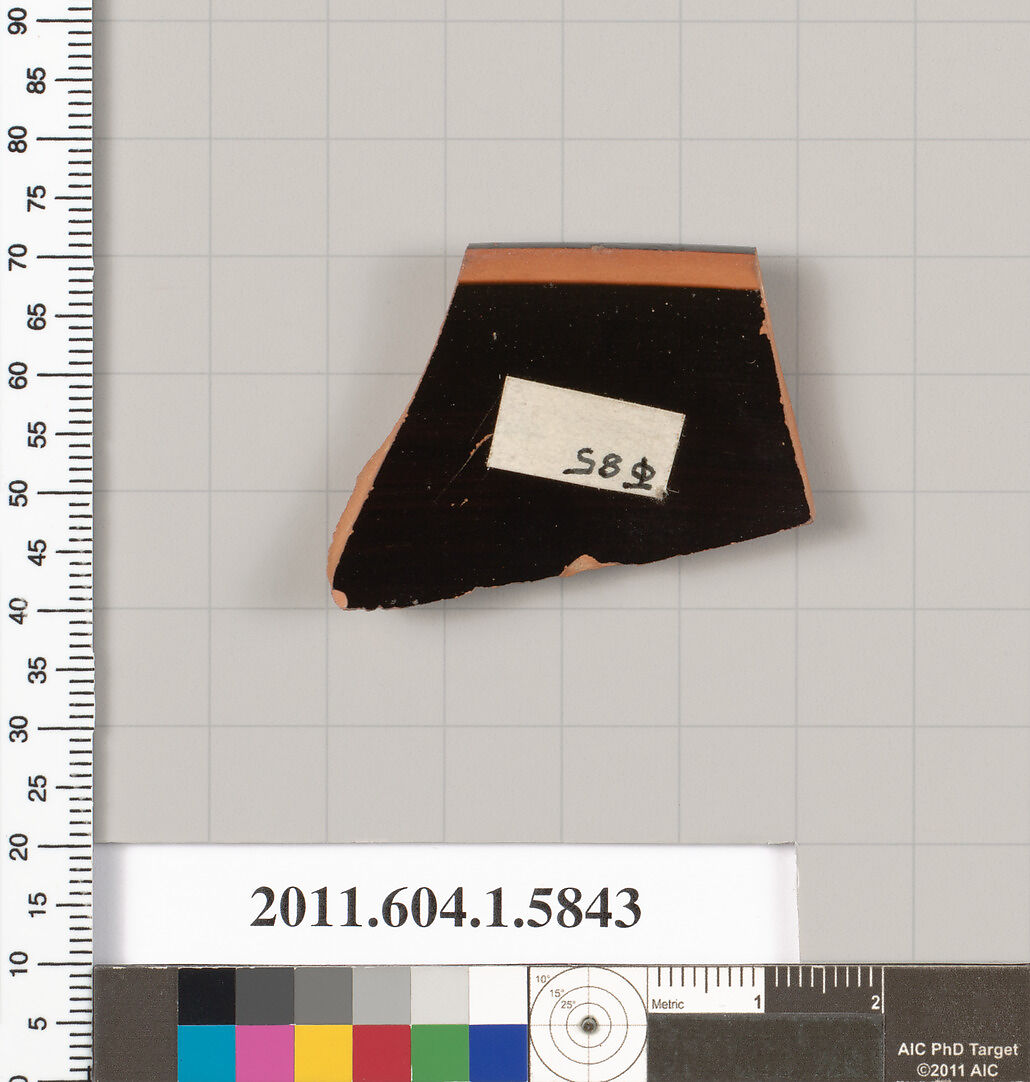 Terracotta rim fragment of a kylix: eye-cup (drinking cup), Terracotta, Greek, Attic
