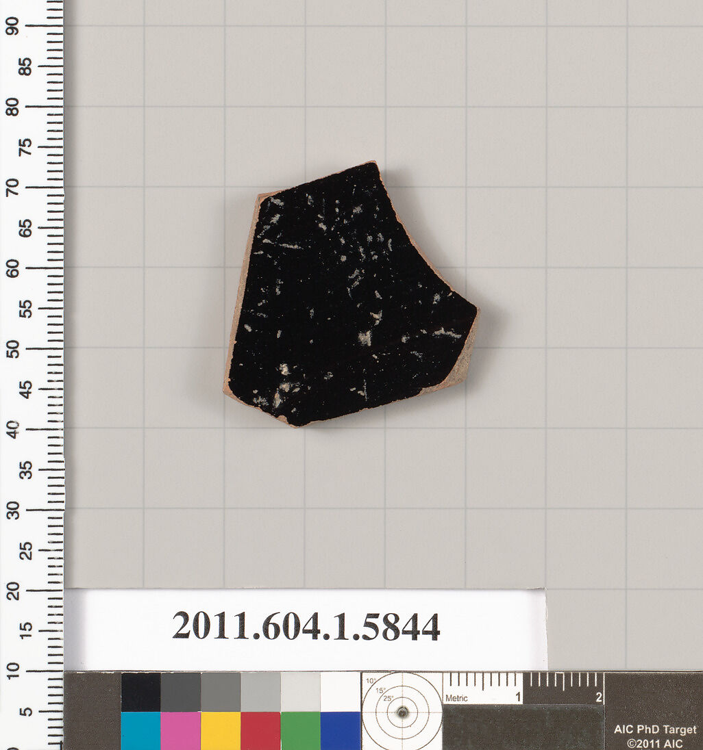 Terracotta fragment of a kylix: eye-cup  (drinking cup), Terracotta, Greek, Attic