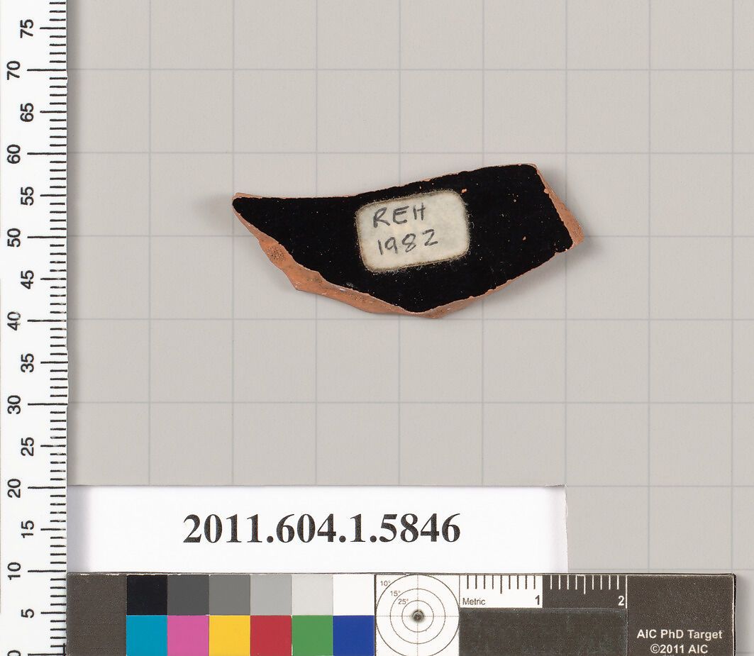 Terracotta fragment of a kylix: eye-cup  (drinking cup), Terracotta, Greek, Attic