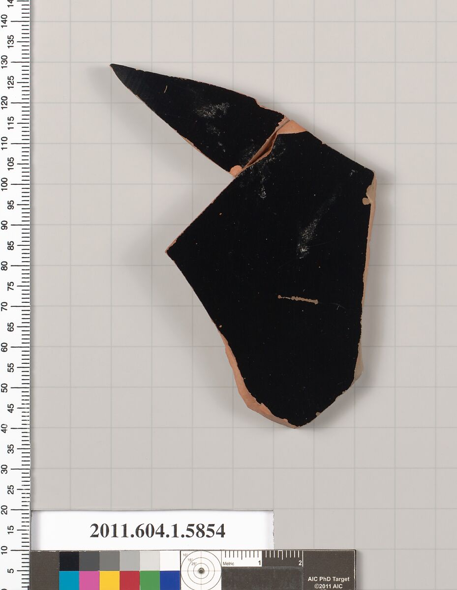 Terracotta fragment of a kylix: eye-cup  (drinking cup), Terracotta, Greek, Attic