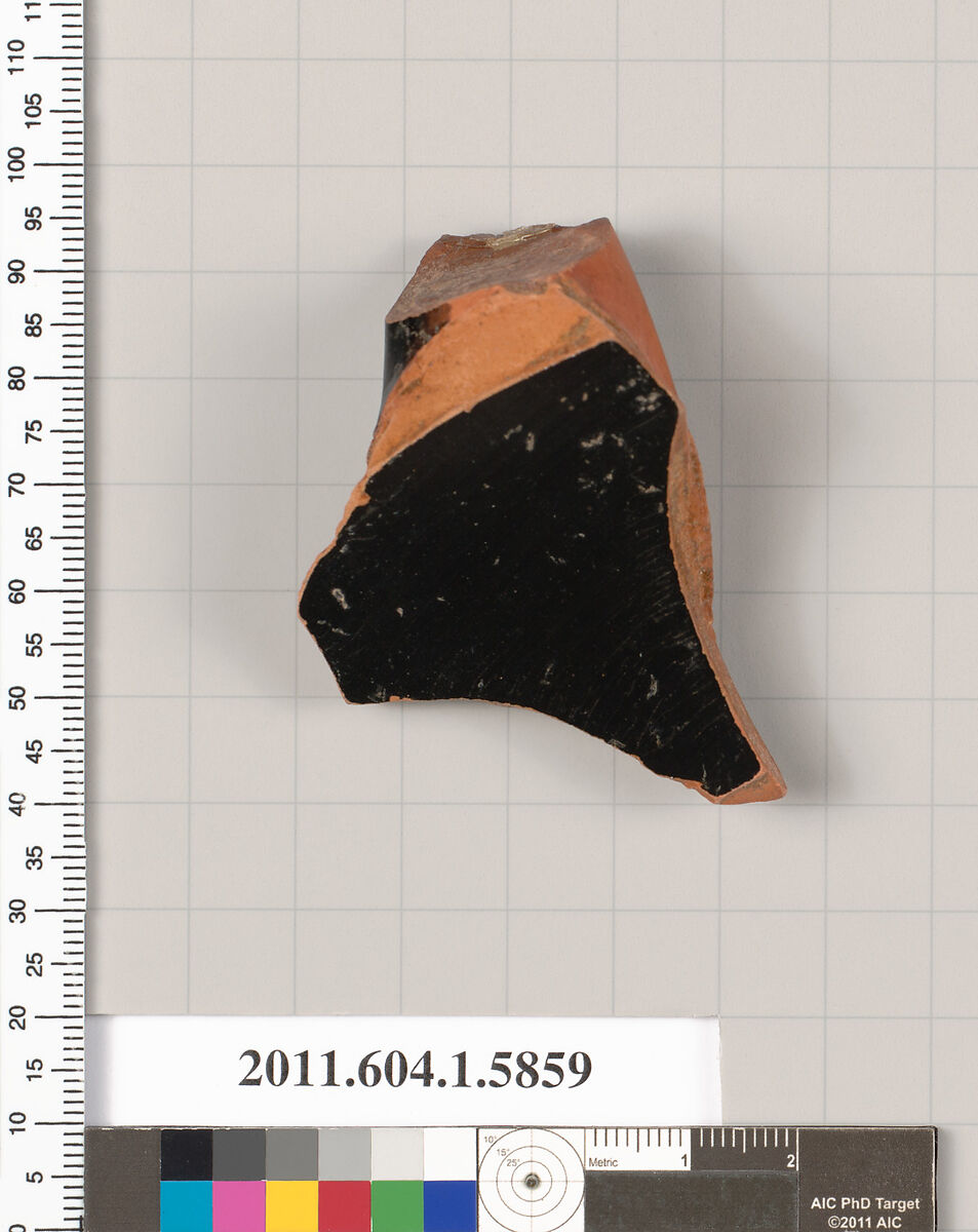 Terracotta fragment of a kylix: eye-cup  (drinking cup), Terracotta, Greek, Attic