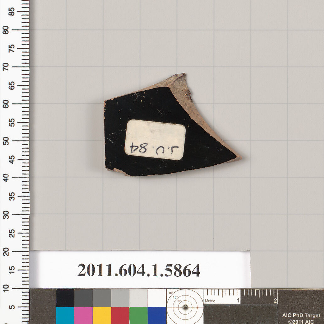 Terracotta fragment of a kylix (drinking cup), Terracotta, Greek, Attic