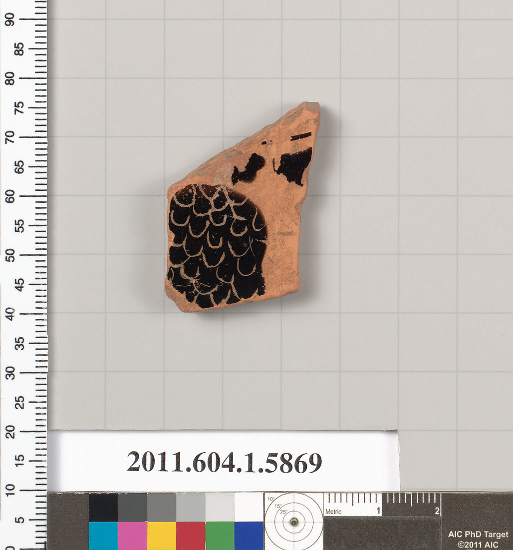 Terracotta fragment of a kylix (drinking cup), Terracotta, Greek, Attic