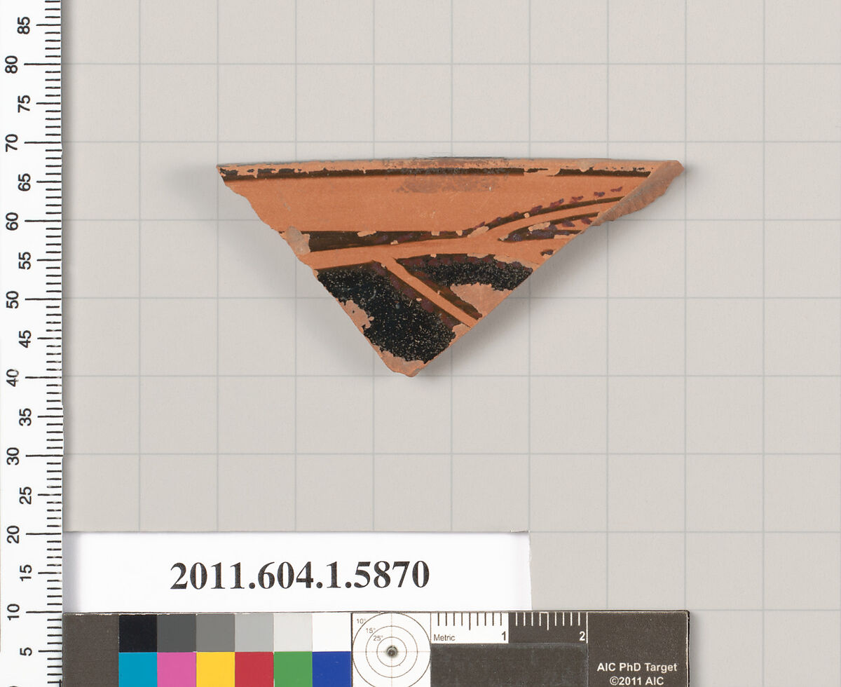 Terracotta fragment of a kylix (drinking cup), Terracotta, Greek, Attic