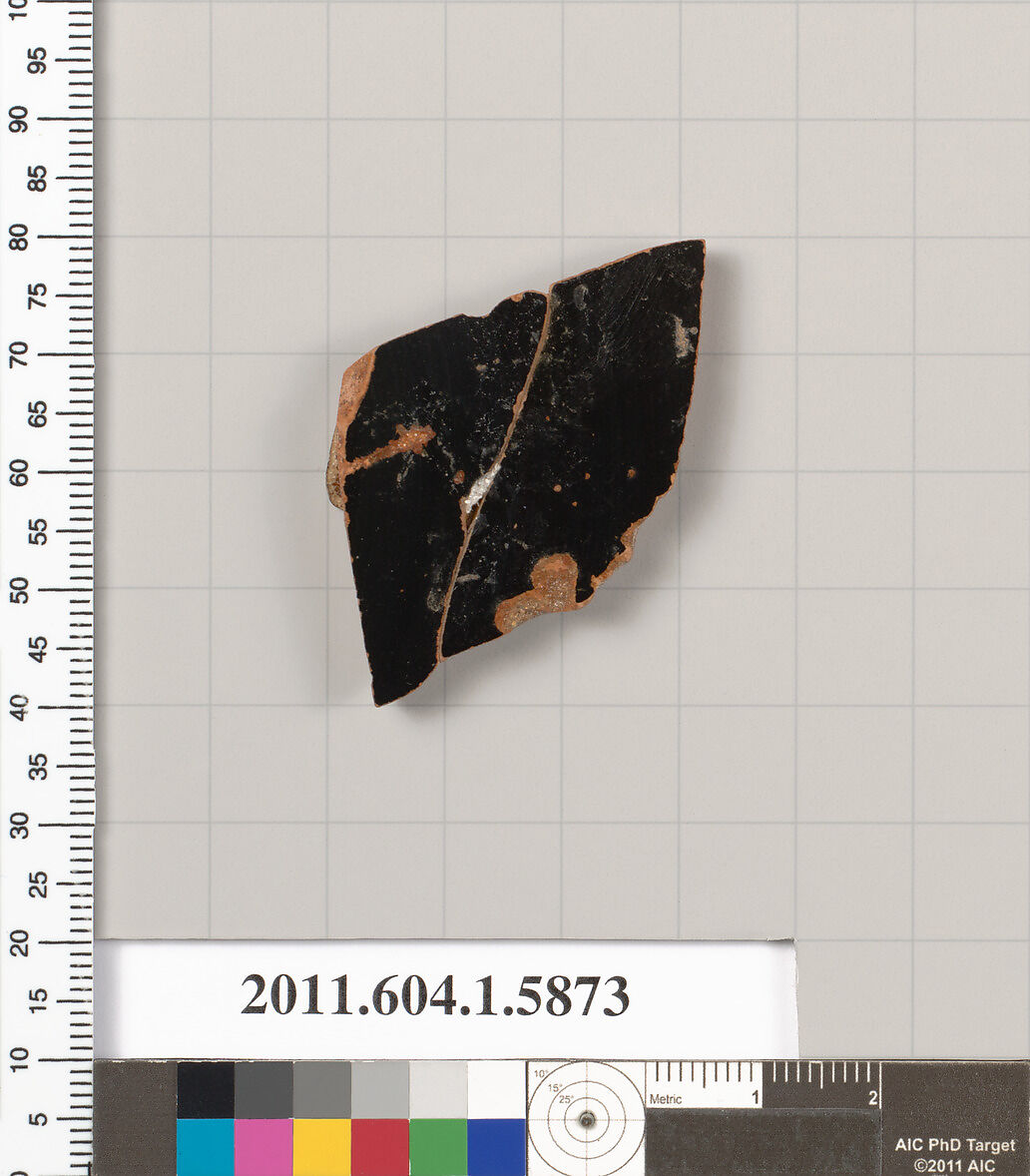 Terracotta fragment of a kylix (drinking cup), Terracotta, Greek, Attic