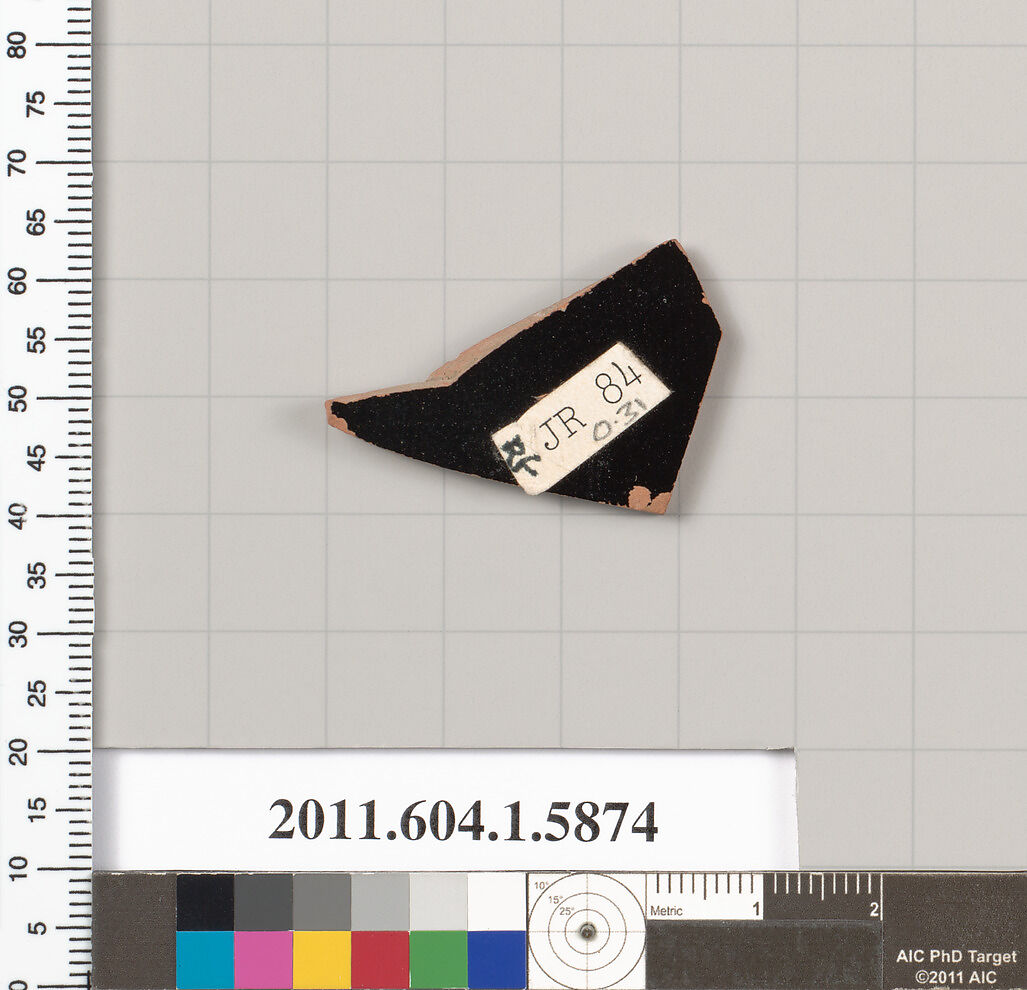 Terracotta fragment of a kylix (drinking cup), Terracotta, Greek, Attic