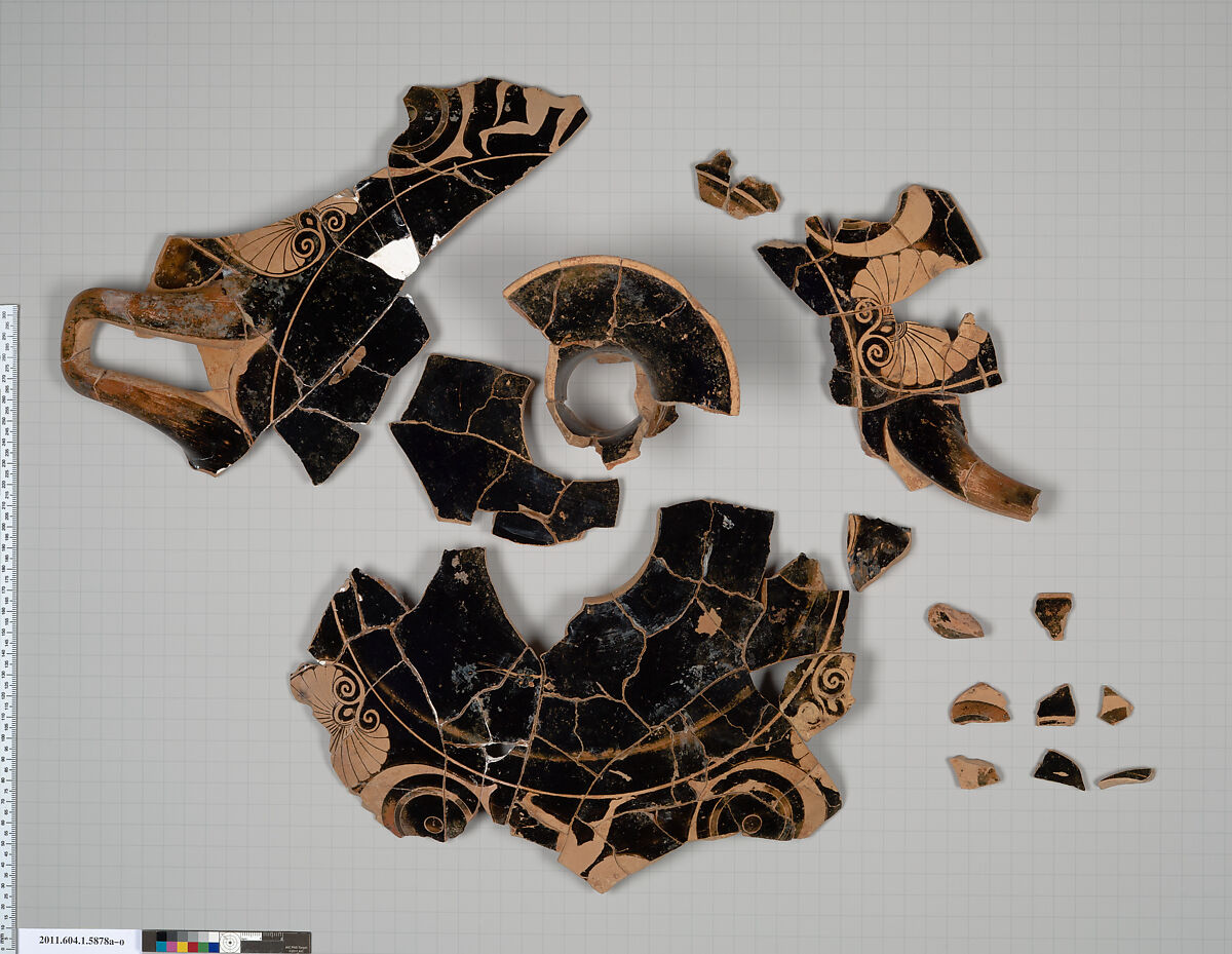 Terracotta fragments of a kylix (drinking cup), Terracotta, Greek, Attic