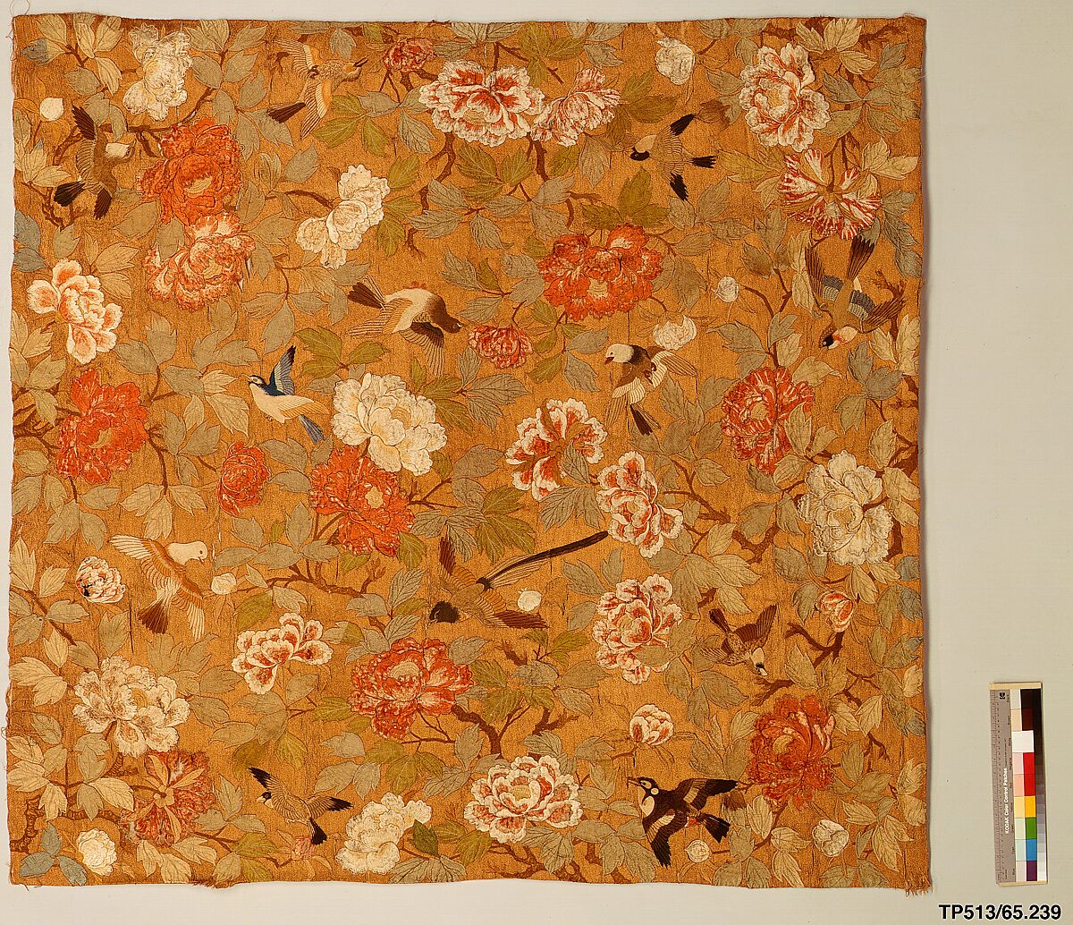 Panel, Silk tabby, silk and gold-wrapped thread, paper, Korea 