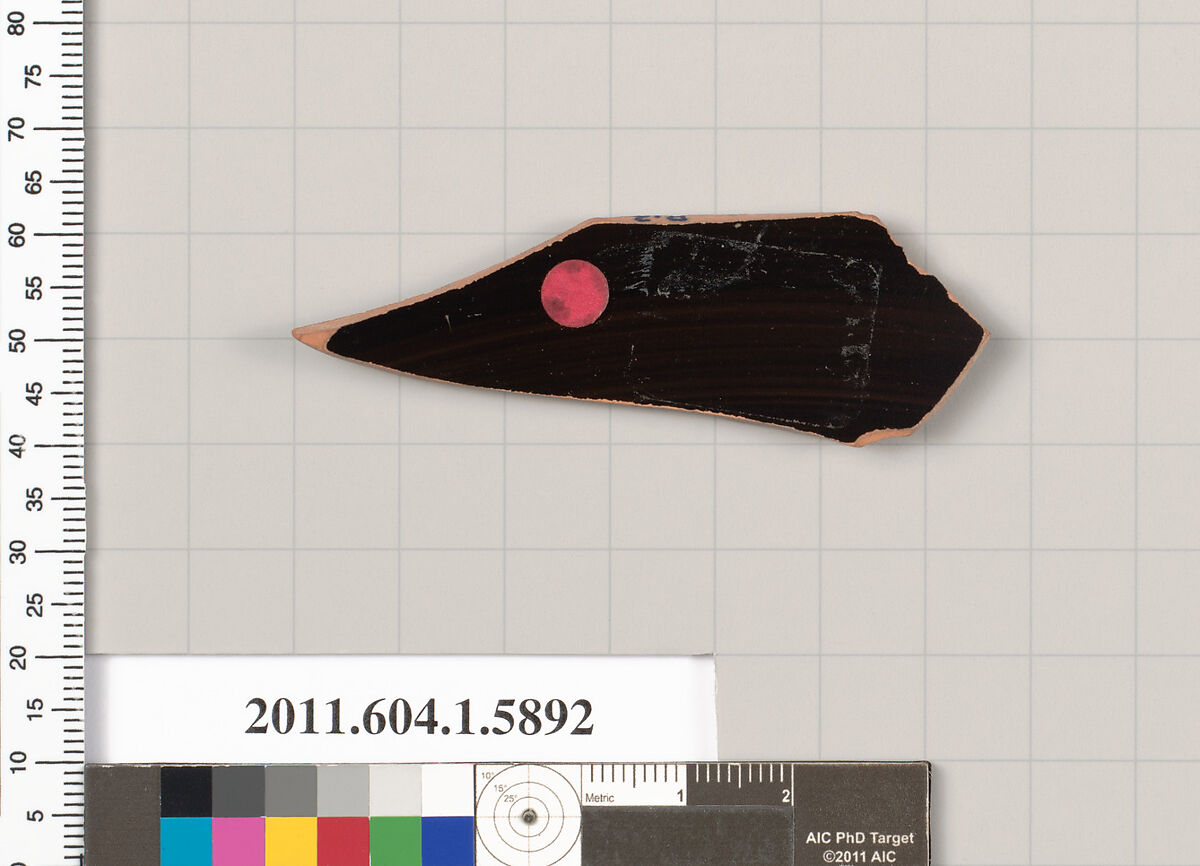 Terracotta fragment of a kylix (drinking cup), Terracotta, Greek, Attic