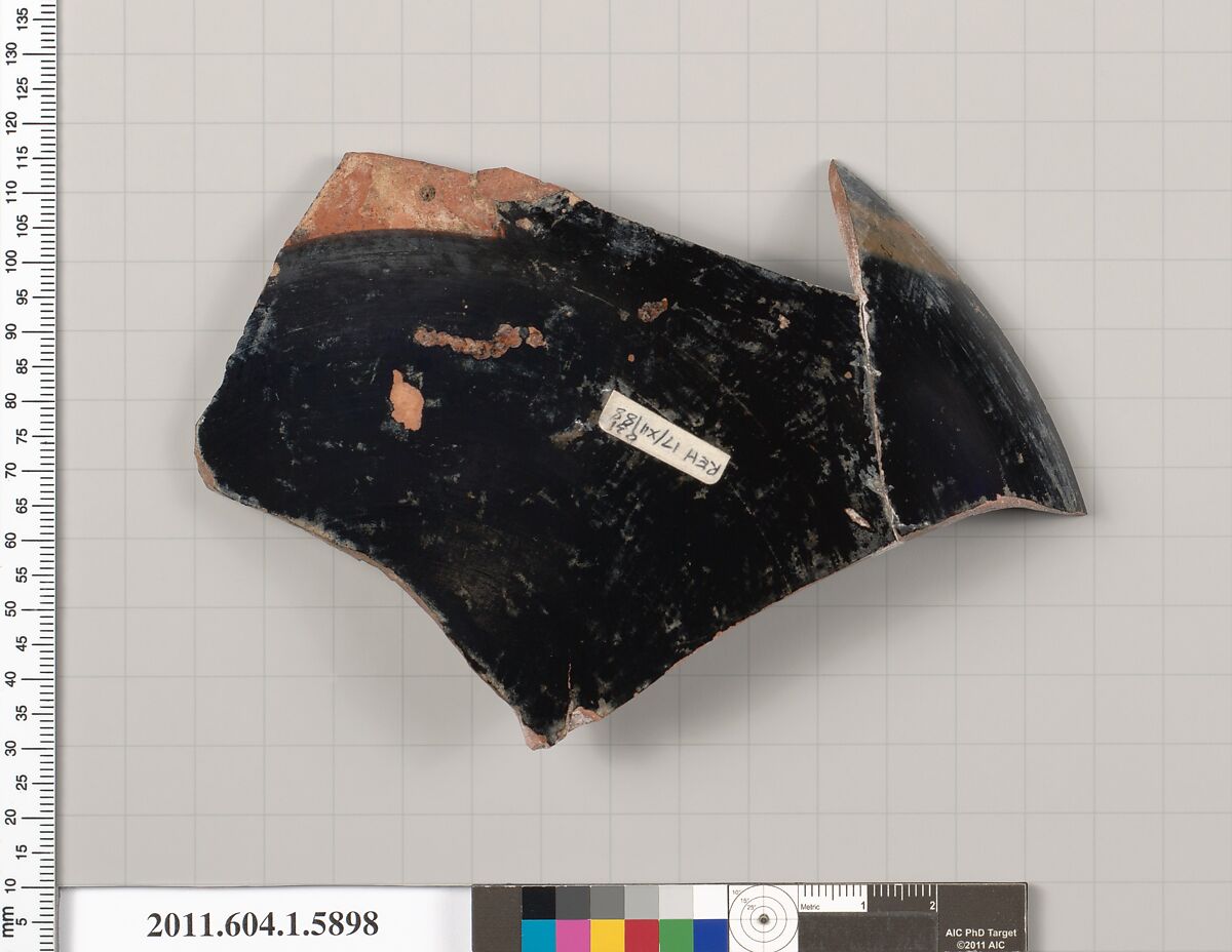 Terracotta fragment of a kylix (drinking cup), Terracotta, Greek, Attic
