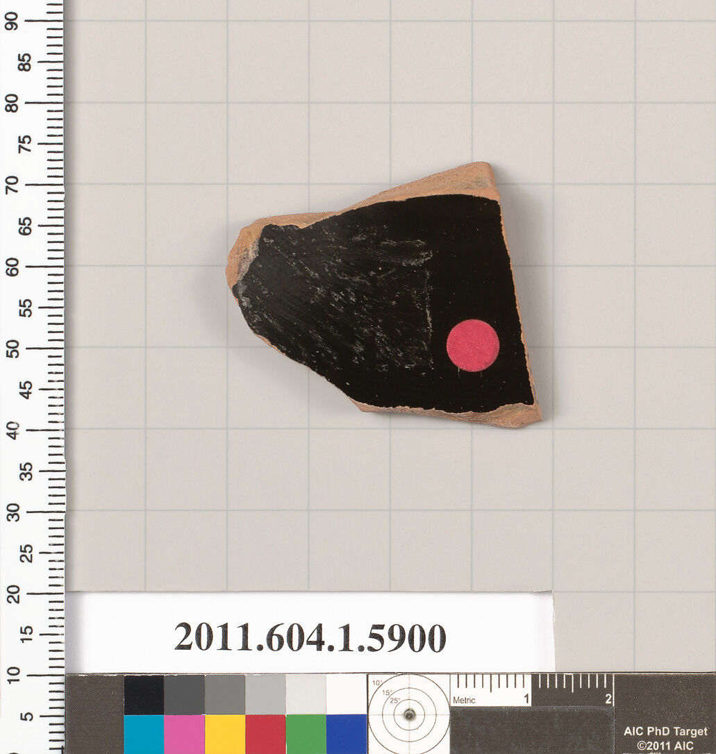 Terracotta fragment of a kylix (drinking cup), Terracotta, Greek, Attic