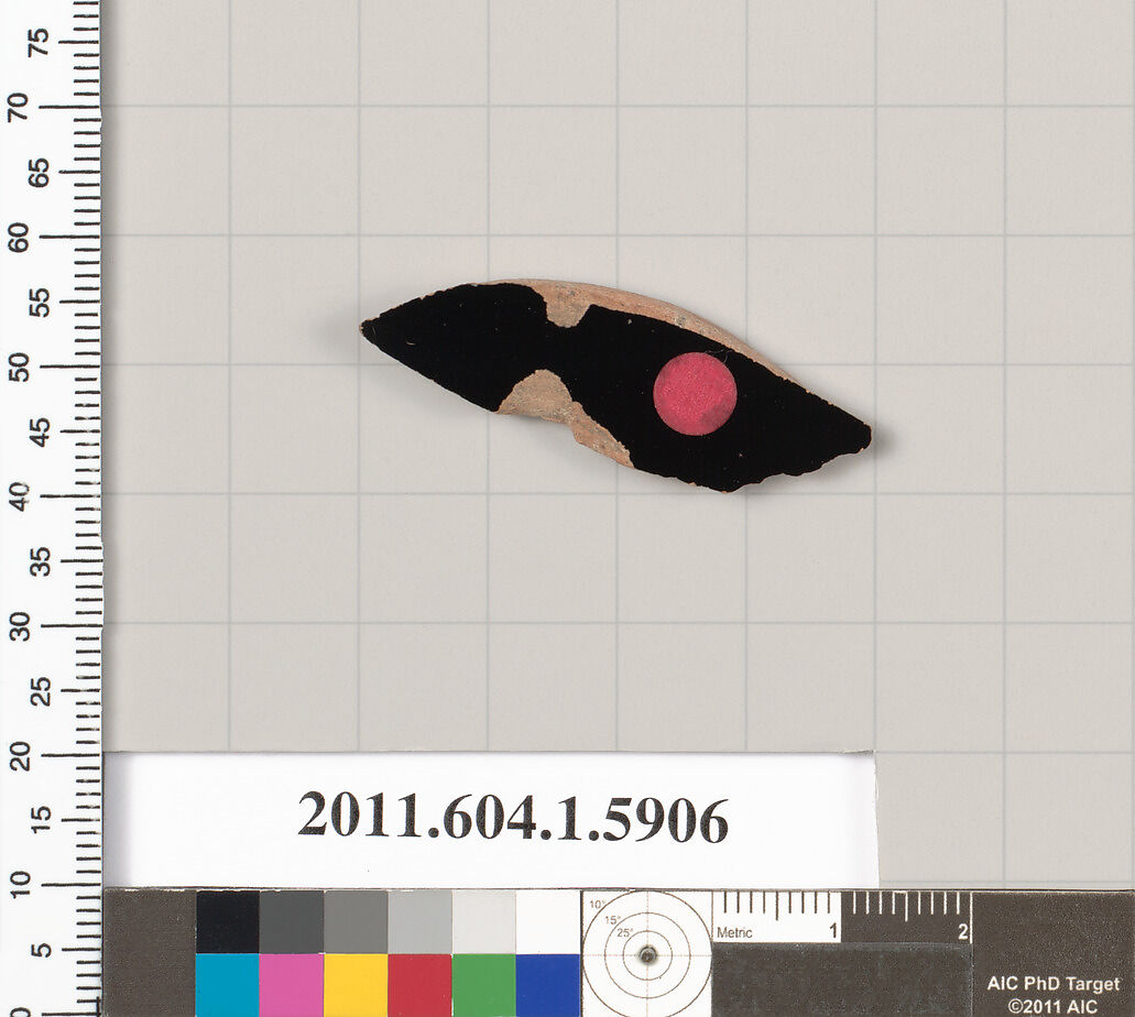 Terracotta fragment of a kylix (drinking cup), Terracotta, Greek, Attic