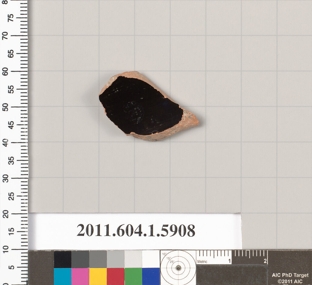 Terracotta fragment of a kylix (drinking cup), Terracotta, Greek, Attic