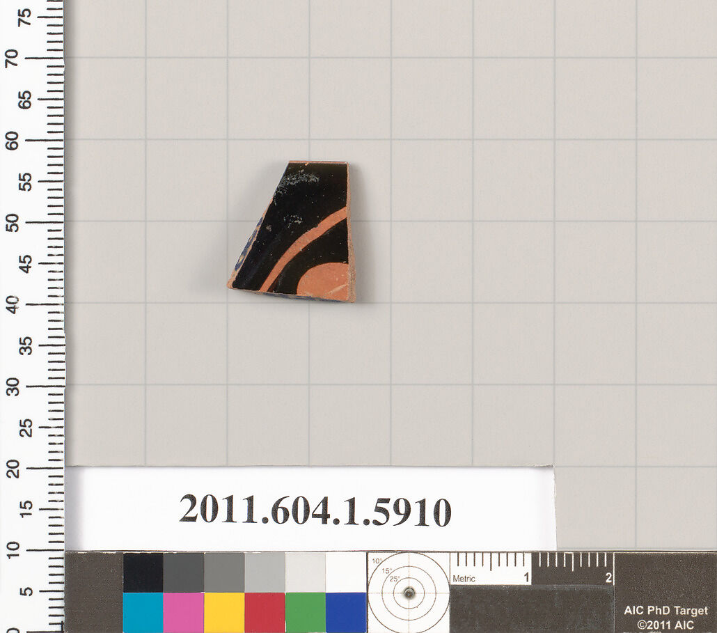 Terracotta rim fragment of a kylix (drinking cup), Terracotta, Greek, Attic 