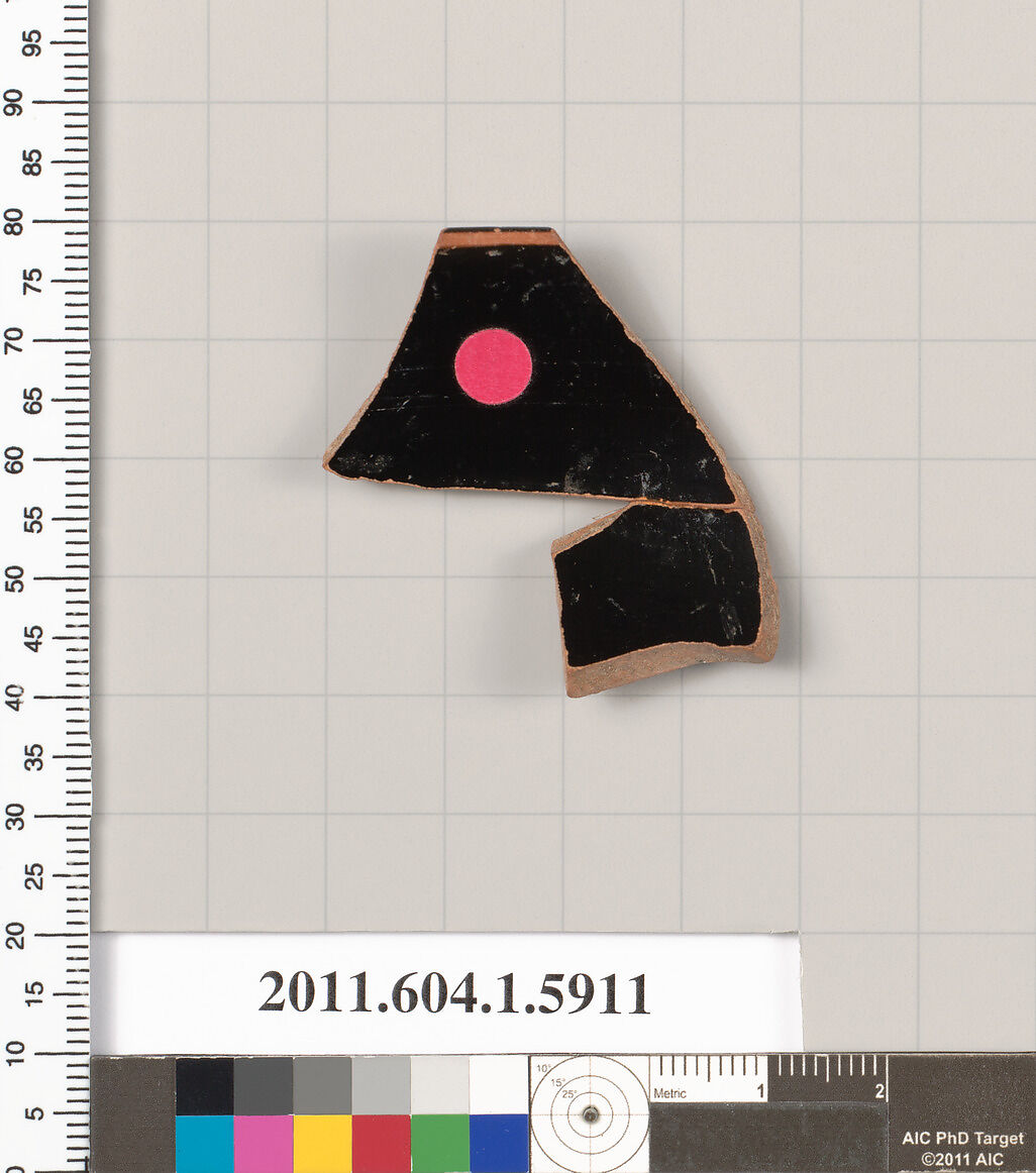 Terracotta rim fragment of a kylix (drinking cup), Terracotta, Greek, Attic
