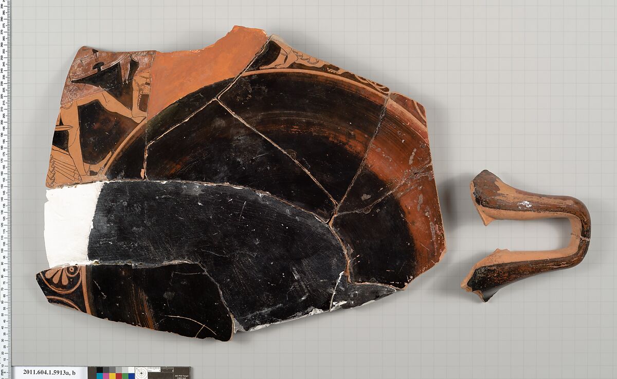 Terracotta fragments of a kylix (drinking cup), Terracotta, Greek, Attic