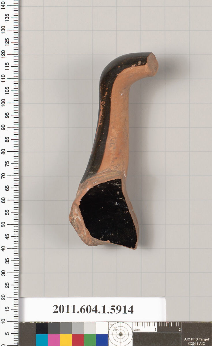 Terracotta fragment of a kylix (drinking cup), Terracotta, Greek, Attic