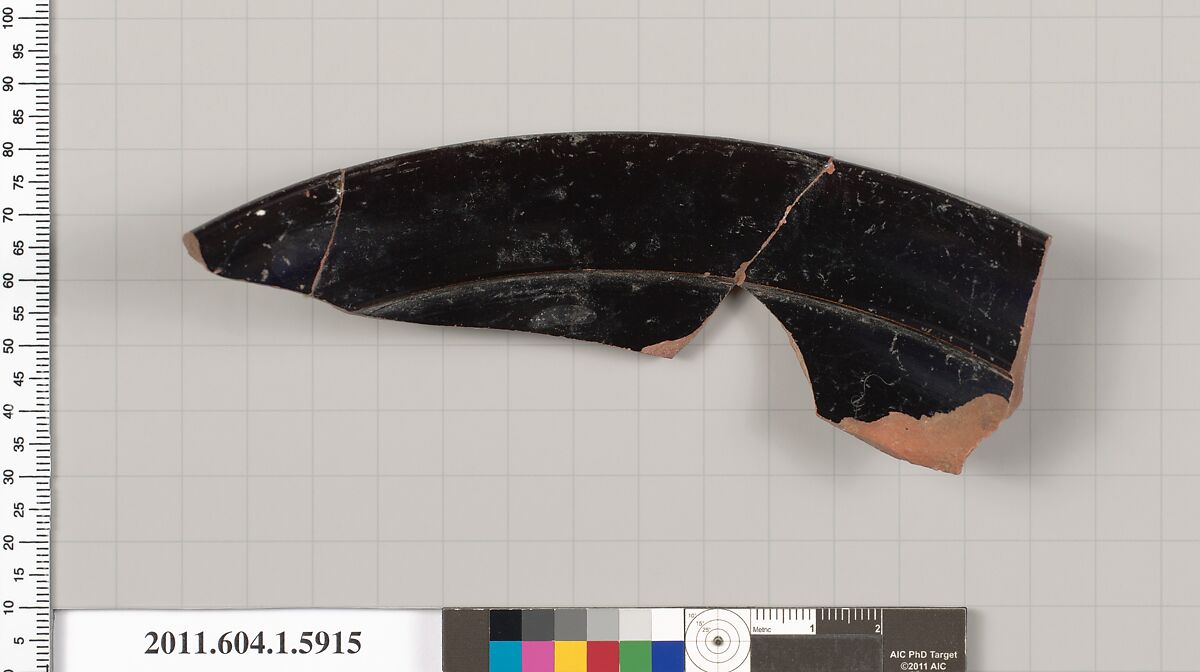Terracotta rim fragment of a kylix (drinking cup), Terracotta, Greek, Attic