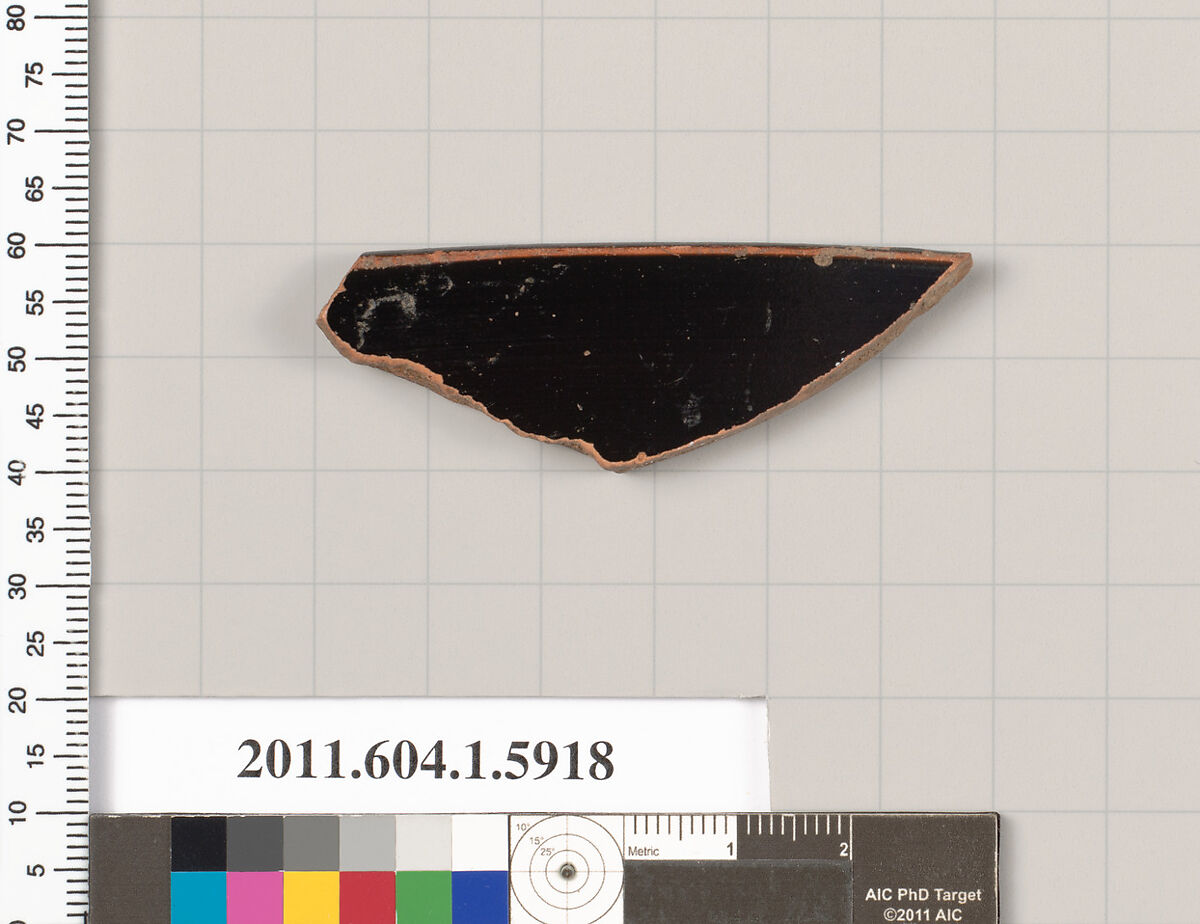 Terracotta rim fragment of a kylix (drinking cup), Terracotta, Greek, Attic