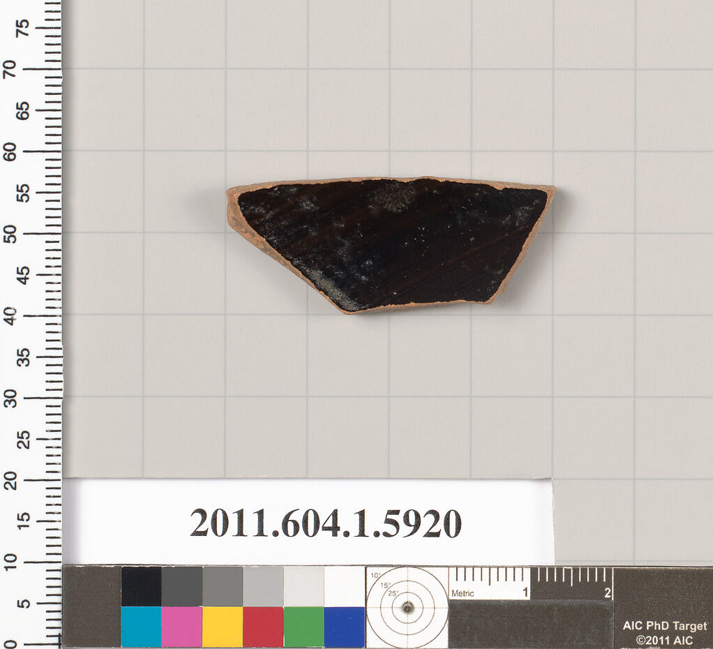 Terracotta fragment of a kylix (drinking cup), Terracotta, Greek, Attic