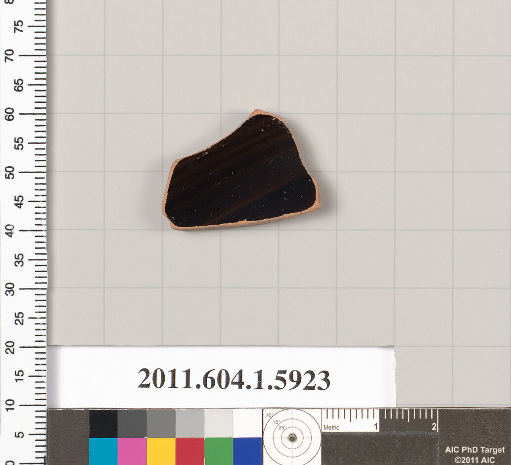 Terracotta fragment of a kylix (drinking cup), Terracotta, Greek, Attic
