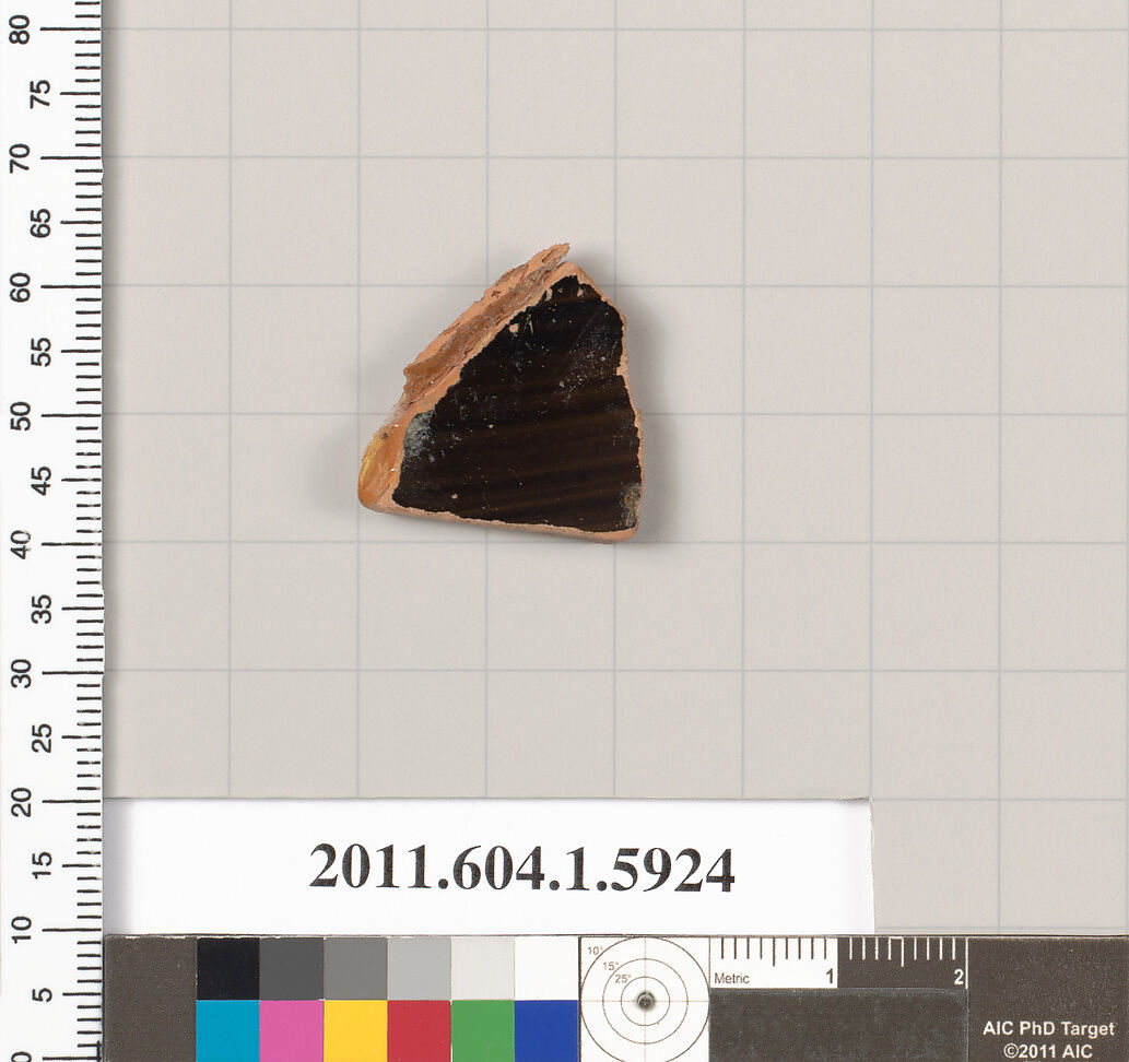 Terracotta fragment of a kylix (drinking cup), Terracotta, Greek, Attic