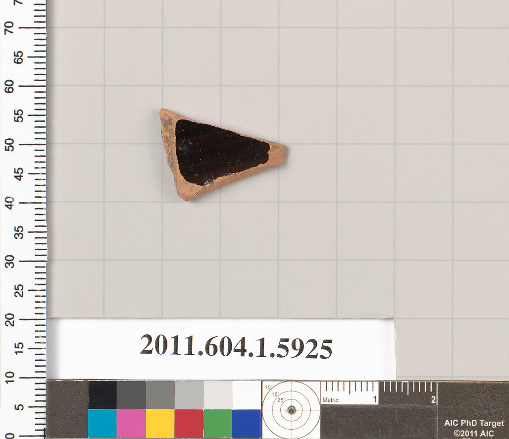 Terracotta fragment of a kylix (drinking cup), Terracotta, Greek, Attic