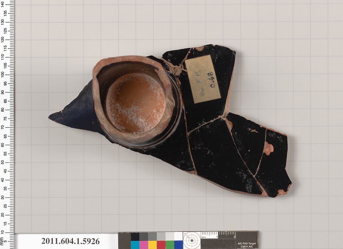 Terracotta fragment of a kylix (drinking cup), Terracotta, Greek, Attic