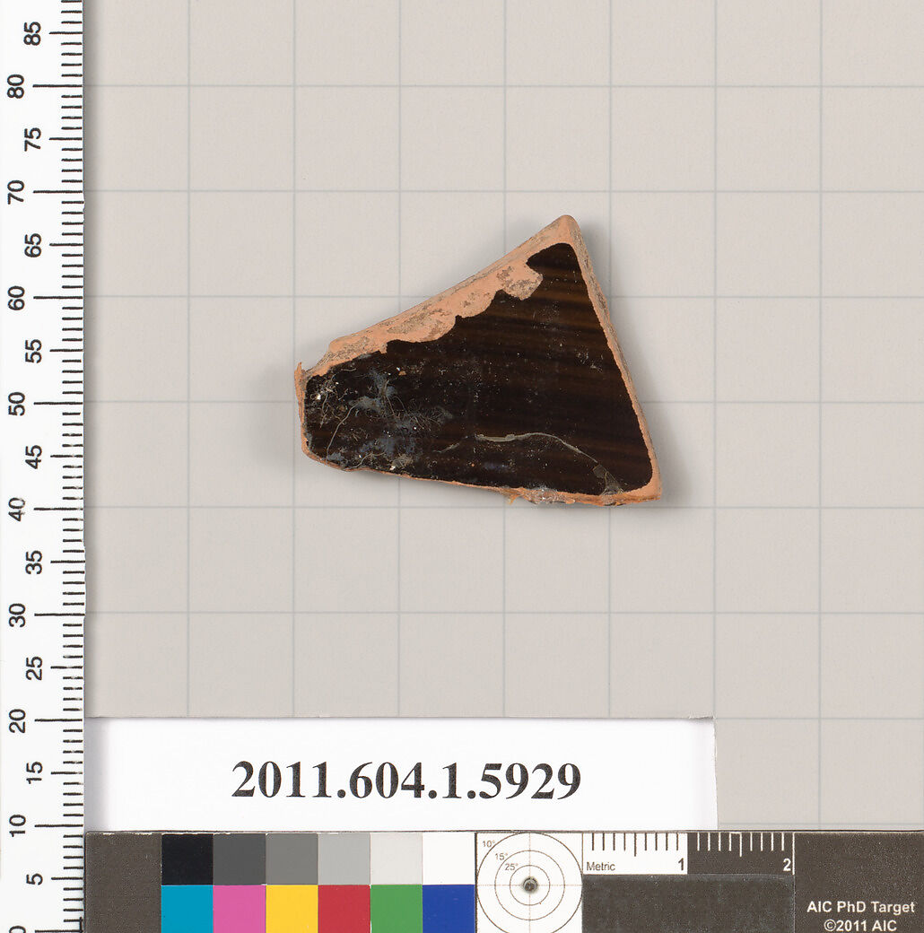Terracotta fragment of a kylix (drinking cup), Terracotta, Greek, Attic