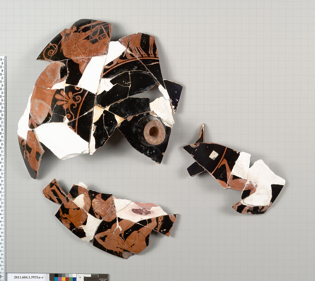 Terracotta fragments of a kylix (drinking cup), Terracotta, Greek, Attic