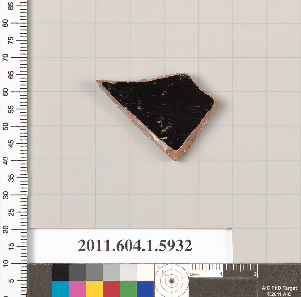 Terracotta fragment of a kylix (drinking cup), Terracotta, Greek, Attic