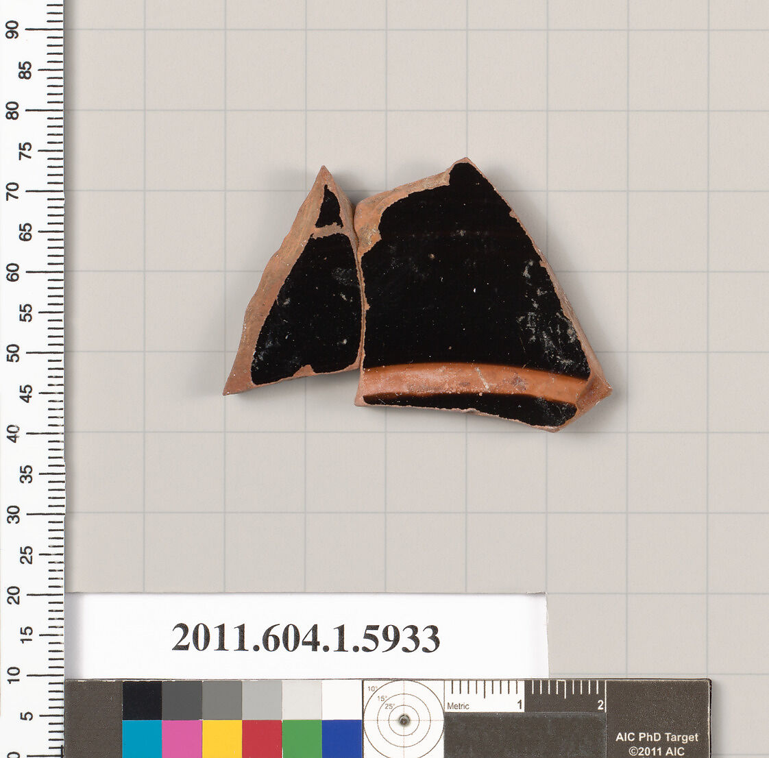 Terracotta fragment of a kylix (drinking cup), Terracotta, Greek, Attic 
