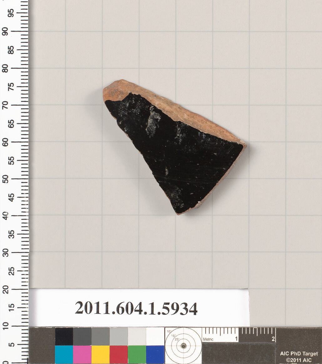 Terracotta fragment of a kylix (drinking cup), Terracotta, Greek, Attic