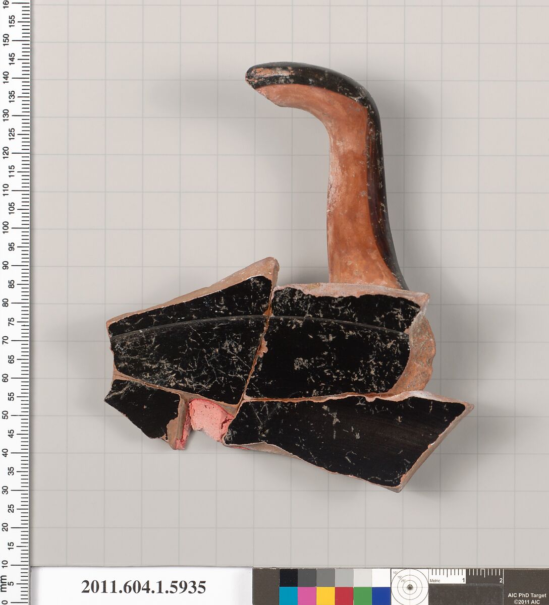 Terracotta fragment of a kylix (drinking cup), Terracotta, Greek, Attic