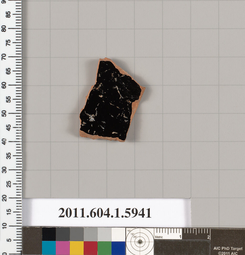 Terracotta fragment of a kylix (drinking cup), Terracotta, Greek, Attic
