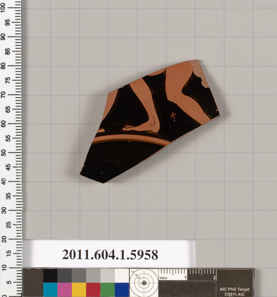 Terracotta fragment of a kylix (drinking cup), Terracotta, Greek, Attic