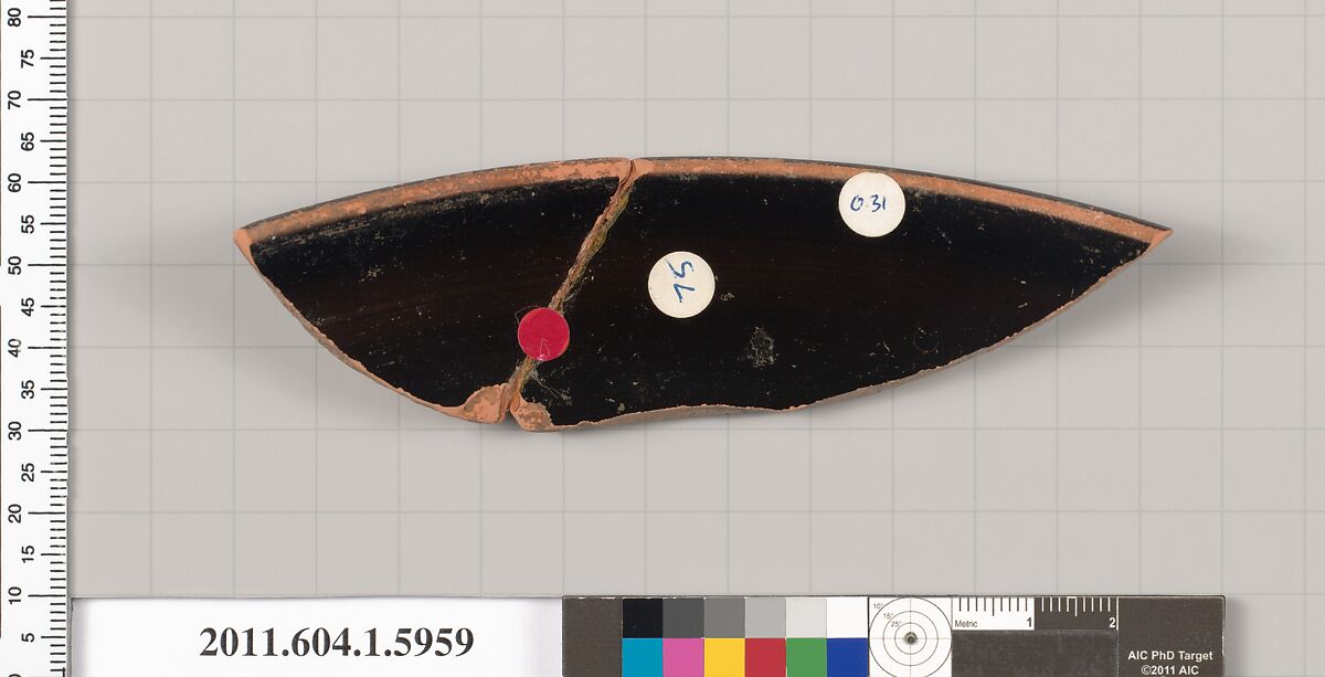 Terracotta rim fragment of a kylix (drinking cup), Terracotta, Greek, Attic