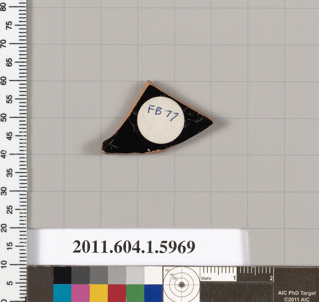 Terracotta fragment of a kylix (drinking cup), Terracotta, Greek, Attic